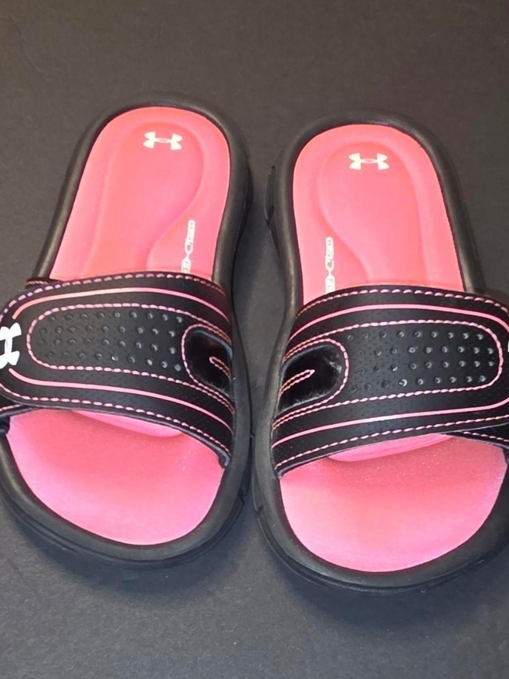 Kids Under Armour Pink and Black Slide Sandals